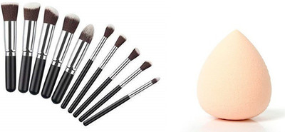 Lusty soul Professional Combo of Makeup Brushes and Beauty Blender Puff Cosmetic Tools To Apply Foundation Eyeliner Eye shadow, Brush Set of 10pcs and 1 Multicolour Sponge(11 Items in the set)