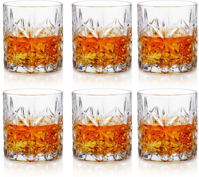 ABOUT SPACE (Pack of 6) Whiskey Glass (Set of 6) - 320ml Crystal Cut Barware Drinking Glasses for Whisky, Bourbon, Scotch, Liquor, Cocktail Drinks - Transparent Old Fashioned Cocktail Tumblers Glass Set(320 ml, Glass)