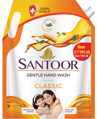 SANTOOR Gentle Wash Classic Sandalwood and Tulsi Handwash Hand Wash Pouch