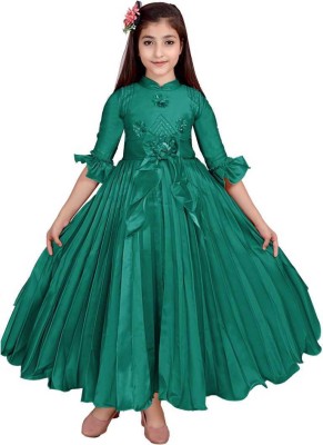 Guriya Collection Girls Maxi/Full Length Festive/Wedding Dress(Green, 3/4 Sleeve)