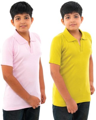 Epoxy Boys Solid Cotton Blend Regular T Shirt(Pink, Pack of 2)