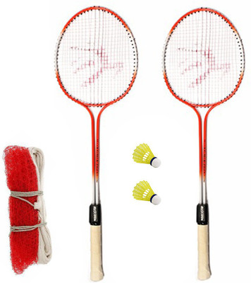 KNK Multicolour Badminton kit Set Of 2 Piece Racquet with 2 Piece Plastic ShuttleCock And Badminton Net Badminton Kit