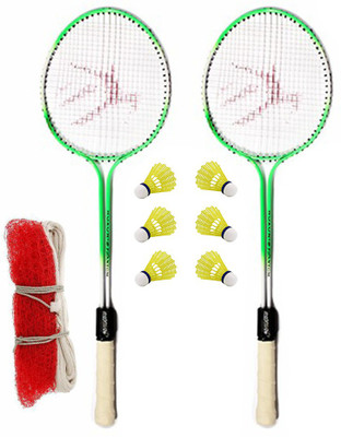 KNK Multicolour Badminton kit Set Of 2 Piece Racquet with 6 Piece Plastic ShuttleCock And Badminton Net Badminton Kit