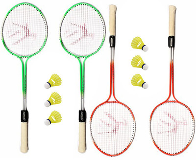 KNK Multicolour Combo Racket set of 4 Piece and 6 Shuttle Badminton Kit