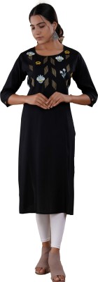 baba creation Women Embroidered Straight Kurta(Black)