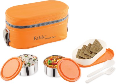 FABLE Round Steel Insulated Container 300ml Airtight,Leakproof & Plastic Chappati Container With Thermal Carry Bag (400 Ml Each) 3 Containers Lunch Box(1200 ml)