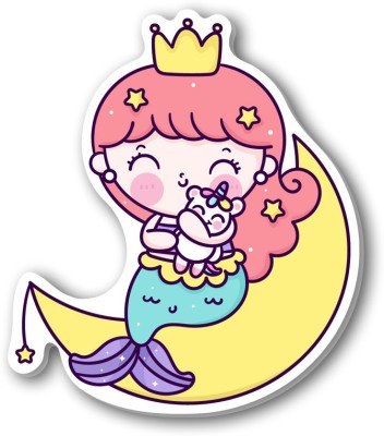 Regalocasila Cute Princess Little Mermaid Moon Acrylic Fridge Magnet Pack of 1(Yellow)