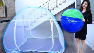 DAYGLOW Polyester Adults Washable Mosquito Net for Queen Size Bed 6 x 6.5 | Polyester, Foldable, High Durability, Lightweight with Free Saviours | Mosquito Net for Bed Mosquito Net(Blue, Tent)