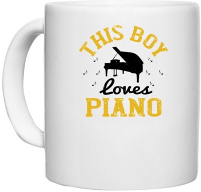 UDNAG White Ceramic Coffee / Tea 'Piano | this boy loves piano' Perfect for Gifting [330ml] Ceramic Coffee Mug(330 ml)