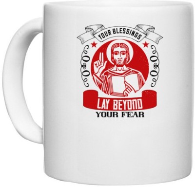 UDNAG White Ceramic Coffee / Tea 'Job | Your blessings lay beyond your fear' Perfect for Gifting [330ml] Ceramic Coffee Mug(330 ml)