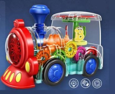 Ghoniya enterprise 360 Degree Rotating Transparent simulation Mechanical Train with Sound & 3D Colourfull Lights Gear Transparent Train Toy for 2-5 Year Kids-(Multicolor (Multicolor) (Multicolor)(Multicolor)