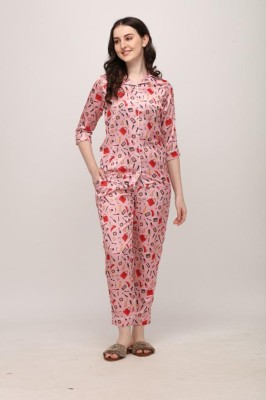 berrylicious Women Self Design Pink Night Suit Set
