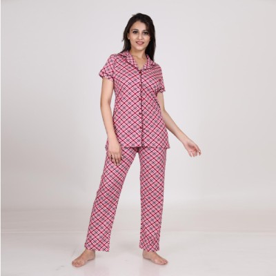 Stolr Girls Checkered Pink Shirt & Pyjama set