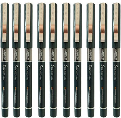 HAUSER Sonic 0.55 mm Gel Pen Box | Attractive Foiled Body | Waterproof & Refillable Gel Pen(Pack of 10, Ink Color - Black)