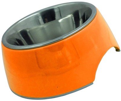 Jainsons Pet Products Stainless Steel and Melamine Anti Skid Bowls for Dogs and Cats Round Stainless Steel Pet Bowl(800 ml Orange)