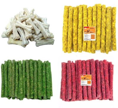 Pet N Perry Combo Pack Of Red,Yellow,Green Munchy & 4 Inch Calcium Bone 250-250Gm Chicken, Mutton, Mint Dog Chew(1 kg, Pack of 1)