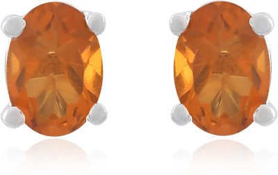 Femme Jam 925 Sterling Silver Natural Golden Topaz Gemstone Oval Stud Earrings for Women Topaz Sterling Silver Stud Earring