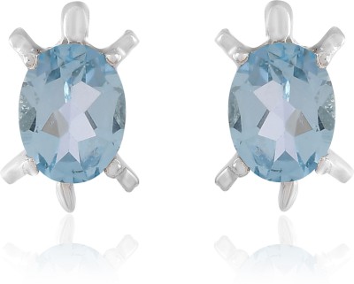 Femme Jam 925 Sterling Silver Natural Blue Topaz Gemstone Tortoise Shape Stud Earrings White Gold Topaz Stud Earring