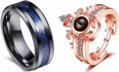 HOUSEOFTRENDZZ Fashion Jewellery Valentine Couple 100 language I Love You Written Ring Love Birds Couple Finger Rings Black Blue Dragon Ring Valentine Couple Rings Forever Love Couple Band Crown King Queen His & Hers Set Promise Propose Engagement Anniversary Wedding Stainless Steel Couple Valentine