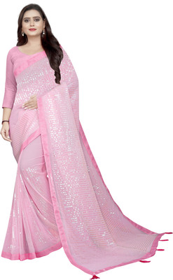 HARPITA Striped Bollywood Georgette Saree(Pink)