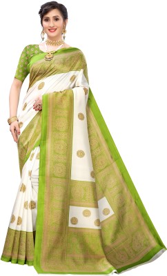 Aadvika Printed Kanjivaram Art Silk Saree(Green, White)