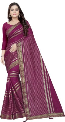 HARPITA Striped Bollywood Tussar Silk Saree(Magenta)