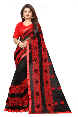 GZS Embroidered Bollywood Net Saree(Black)