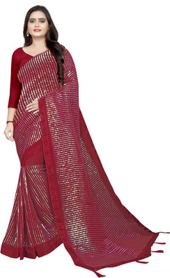 HARPITA Striped Bollywood Georgette Saree(Maroon)