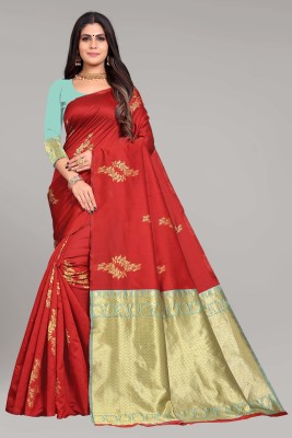 Avaki Woven Bollywood Art Silk Saree(Red)