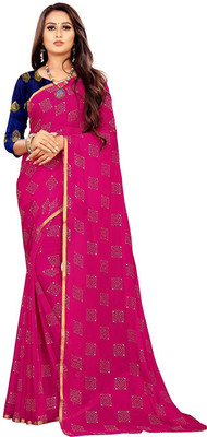 AVOJEE Self Design Bollywood Chiffon Saree(Pack of 2, Pink)