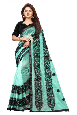 GZS Embroidered Bollywood Net Saree(Light Green)