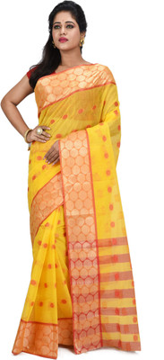 TANTLOOM Self Design Handloom Handloom Pure Cotton Saree(Yellow)
