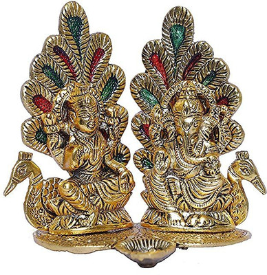 SANKALAN CREATIONS Laxmi Ganesha Metal Statue Idol for Home Decor,Gift Your Relatives,Religious Idol Gift Article,Showpiece Figurines Decorative Showpiece  -  8 cm(Metal, Gold)
