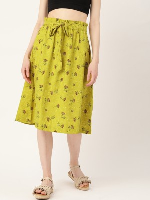 Dressberry Floral Print, Polka Print Women Flared Green Skirt