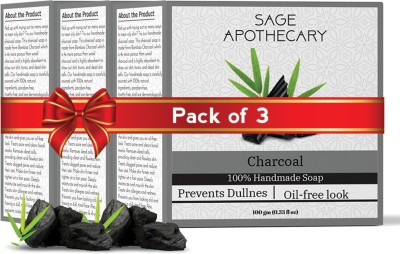 Sage Apothecary Activated Charcoal Bath Soap for Deep Cleansing | Remove Dead Skin Cells, Pimples & Excess Oil | Made with Natural Ingredients - Pack of 3(3 x 100 g)