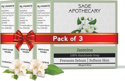 Sage Apothecary Jasmine Handmade Bath Soap for Moisturizes, Soften & Revitalizes Skin | Prevents Sebum | Made with Natural Ingredients - Pack of 3(3 x 100 g)