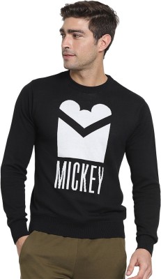 BEWAKOOF Printed Crew Neck Casual Men Black Sweater