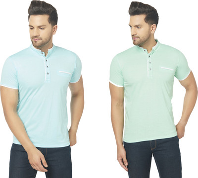 Jaskart Solid Men Mandarin Collar Light Blue, Green T-Shirt