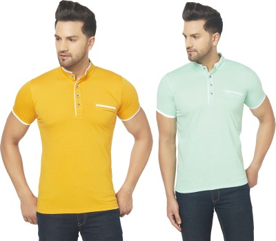 Unite Wear Solid Men Mandarin Collar Yellow, Light Green T-Shirt