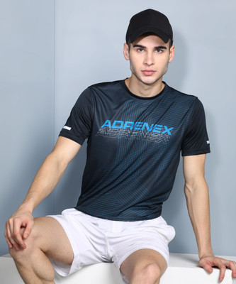 adrenex printed men round neck blue t 