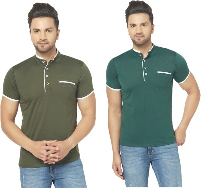 Unite Wear Solid Men Mandarin Collar Dark Green, Green T-Shirt