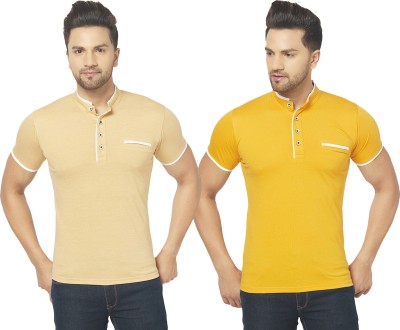 Adorbs Solid Men Henley Neck Beige, Yellow T-Shirt