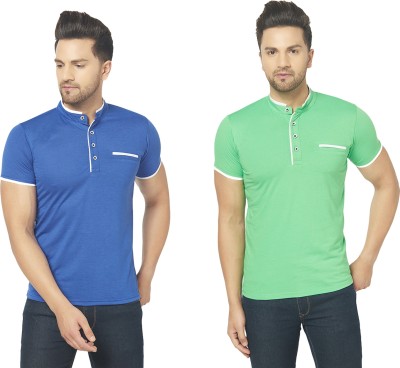 Unite Wear Solid Men Mandarin Collar Blue, Light Green T-Shirt