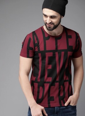 YUVAA TRENDZ Printed Men Round Neck Maroon T-Shirt