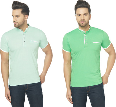 Jaskart Solid Men Henley Neck Light Green T-Shirt