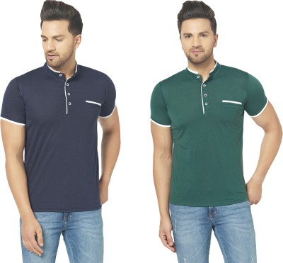 Unite Wear Solid Men Mandarin Collar Dark Blue, Green T-Shirt