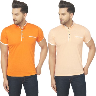 Jaskart Solid Men Mandarin Collar Orange T-Shirt