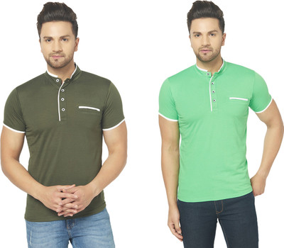 Jangoboy Solid Men Henley Neck Dark Green, Green T-Shirt