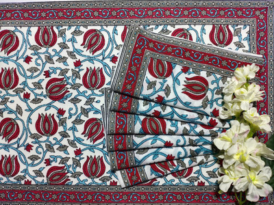 Indoor Elements Rectangular Pack of 12 Table Placemat(Red, Light Blue, Cotton)