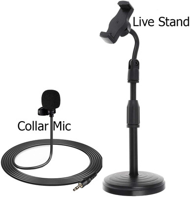 SOJUBA Top Selling Broadcast & Microphone Stand, +Free Collar Mic Mobile Holder, Portable to Attend Online Classes, Watch Movies Shooting Videos, for Youtubers for All Smartphones Universal Mobile Tripod Stand Heavy Duty Multi-Functional Live Broadcast Desk Table Clip Bracket Table Mount Cell Phone 